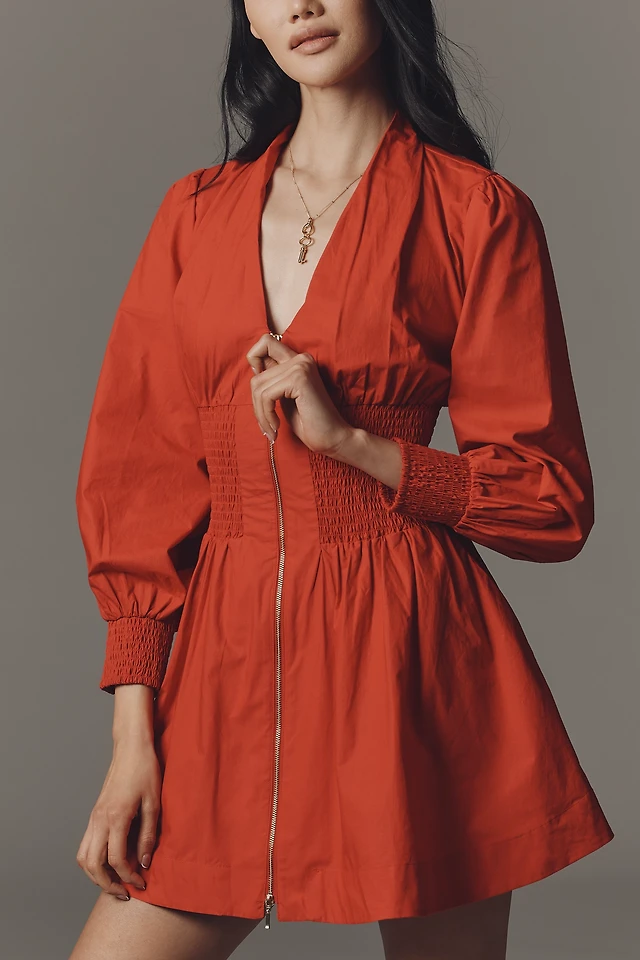 by anthropologie long-sleeve belted front-zip midi dress Mare Mare Long-Sleeve Collared Zip-Front Midi Dress