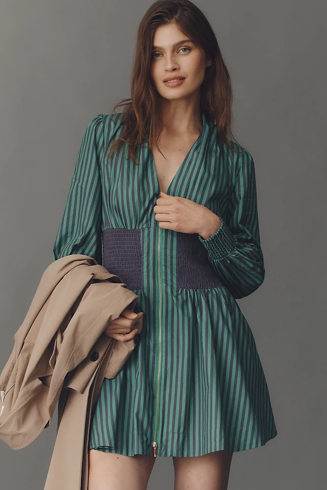 the tommie cap-sleeve smocked front-zip shirt dress: mini denim edition Summer Ready with the Anthropologie Tommie Cap Sleeve Shirt Dress