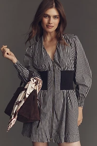 The Tommie Long-Sleeve Smocked Front-Zip Mini Shirt Dress