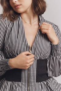 The Tommie Long-Sleeve Smocked Front-Zip Mini Shirt Dress