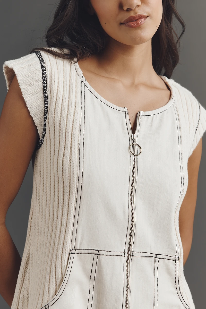 Pilcro Cap-Sleeve Denim Swing Mini Dress