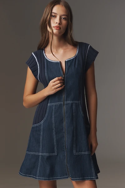 Pilcro Cap-Sleeve Denim Swing Mini Dress
