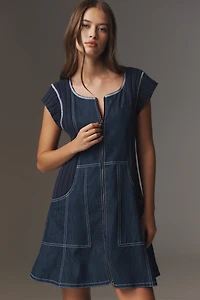 Pilcro Cap-Sleeve Denim Swing Mini Dress