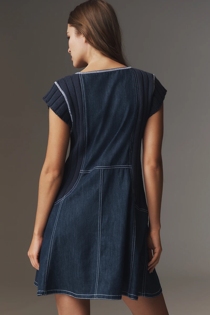 Pilcro Cap-Sleeve Denim Swing Mini Dress