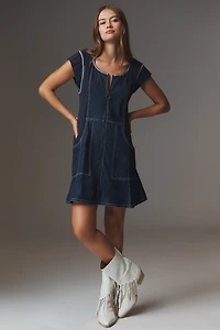 Pilcro Cap-Sleeve Denim Swing Mini Dress