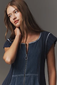 Pilcro Cap-Sleeve Denim Swing Mini Dress
