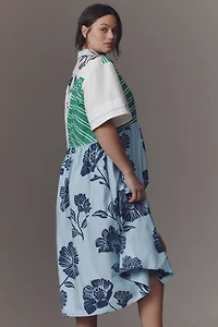 Maeve Mixed-Print Buttondown Dress
