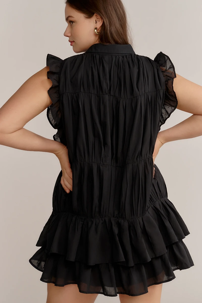 By Anthropologie Sleeveless Ruffle Mini Shirt Dress