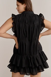 By Anthropologie Sleeveless Ruffle Mini Shirt Dress