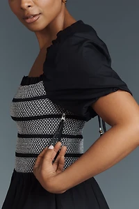 By Anthropologie Puff-Sleeve Square-Neck Smocked Mini Dress