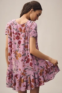 By Anthropologie Short-Sleeve Flounce Mini Dress