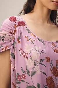 By Anthropologie Short-Sleeve Flounce Mini Dress