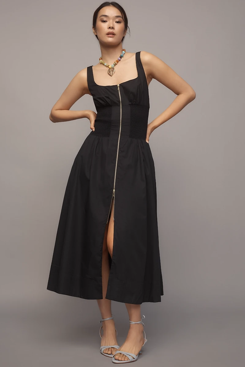 The Tommie Smocked Front-Zip Shirt Dress: Sleeveless Scoop-Neck Edition