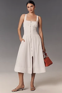 The Tommie Sleeveless Scoop-Neck Smocked Front-Zip Shirt Dress