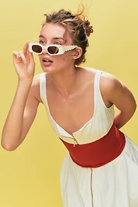 The Tommie Sleeveless Scoop-Neck Smocked Front-Zip Shirt Dress