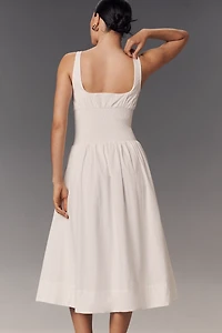 The Tommie Sleeveless Scoop-Neck Smocked Front-Zip Shirt Dress