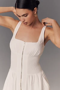 The Tommie Sleeveless Scoop-Neck Smocked Front-Zip Shirt Dress