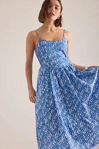 100% Cotton Sleeveless Square Neck Midi Dress