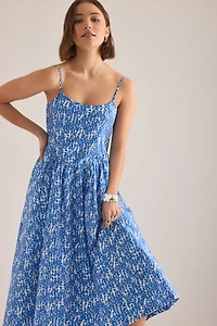 100% Cotton Sleeveless Square Neck Midi Dress
