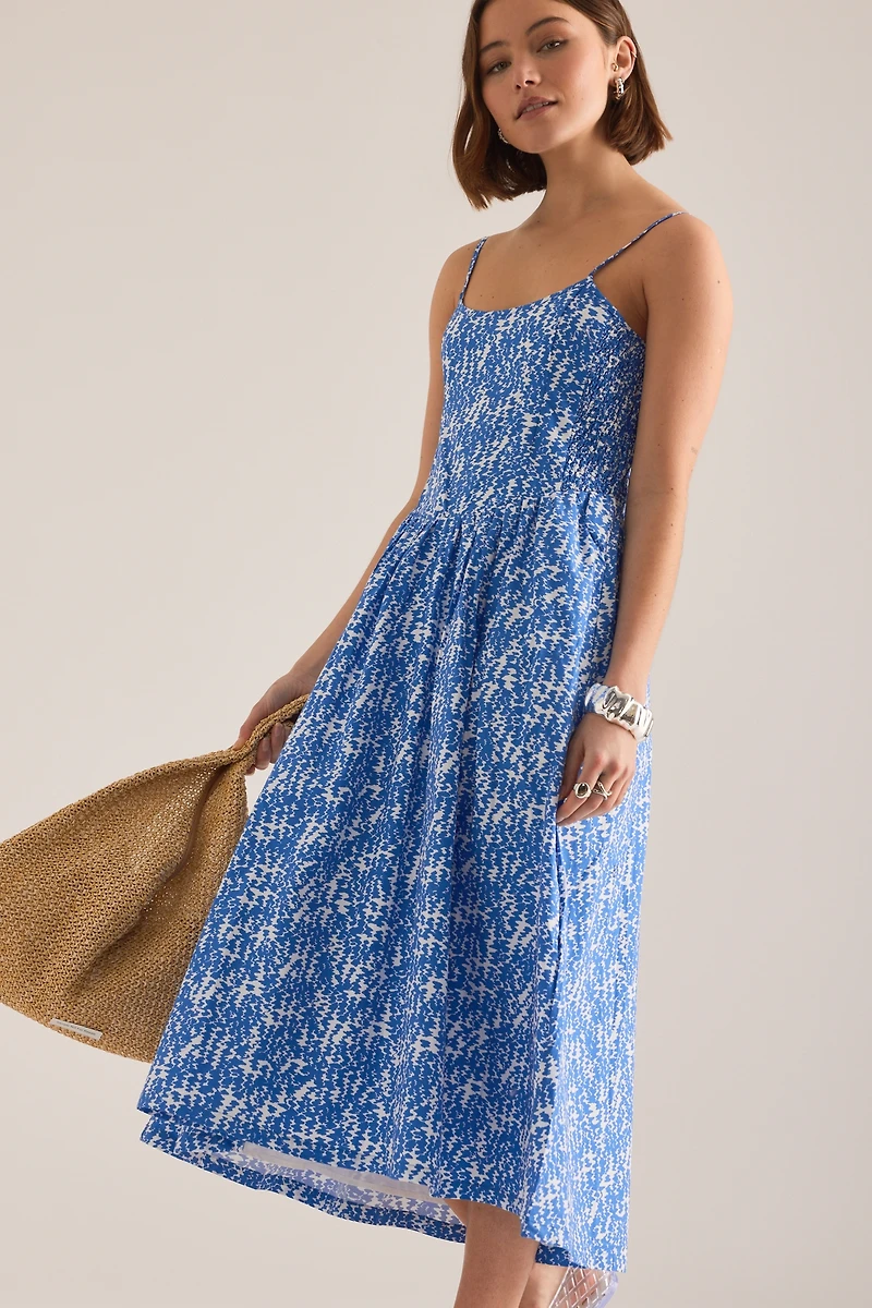 100% Cotton Sleeveless Square Neck Midi Dress