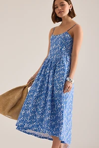 100% Cotton Sleeveless Square Neck Midi Dress