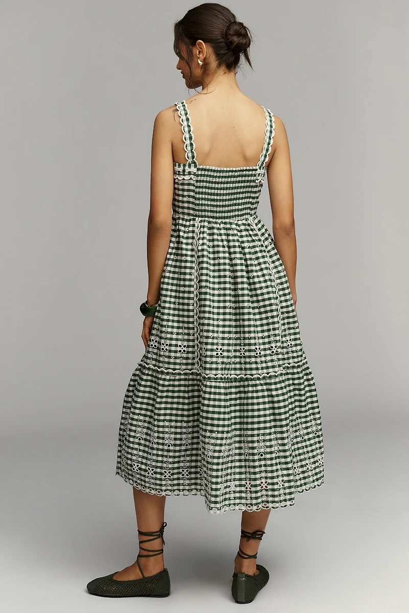 By Anthropologie Sleeveless Sweetheart Gingham Midi Dress