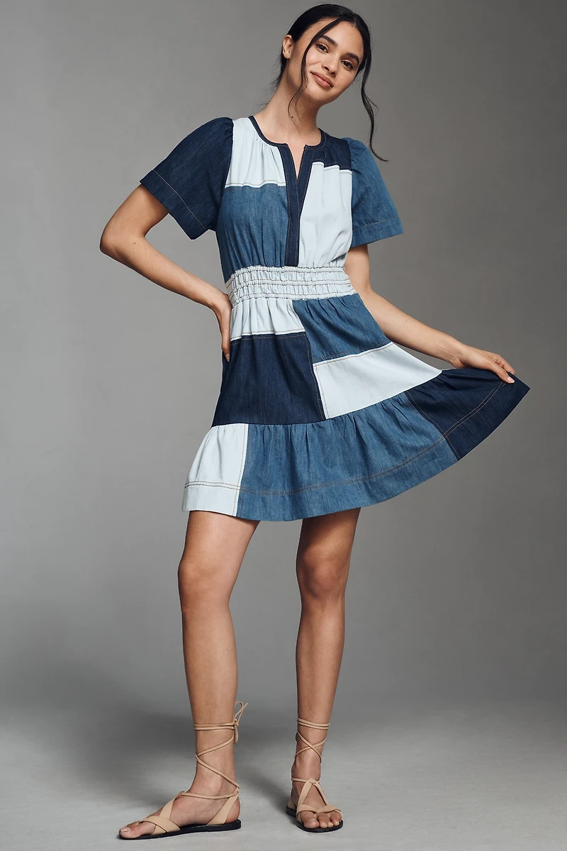 The Somerset Denim Patchwork Mini Dress