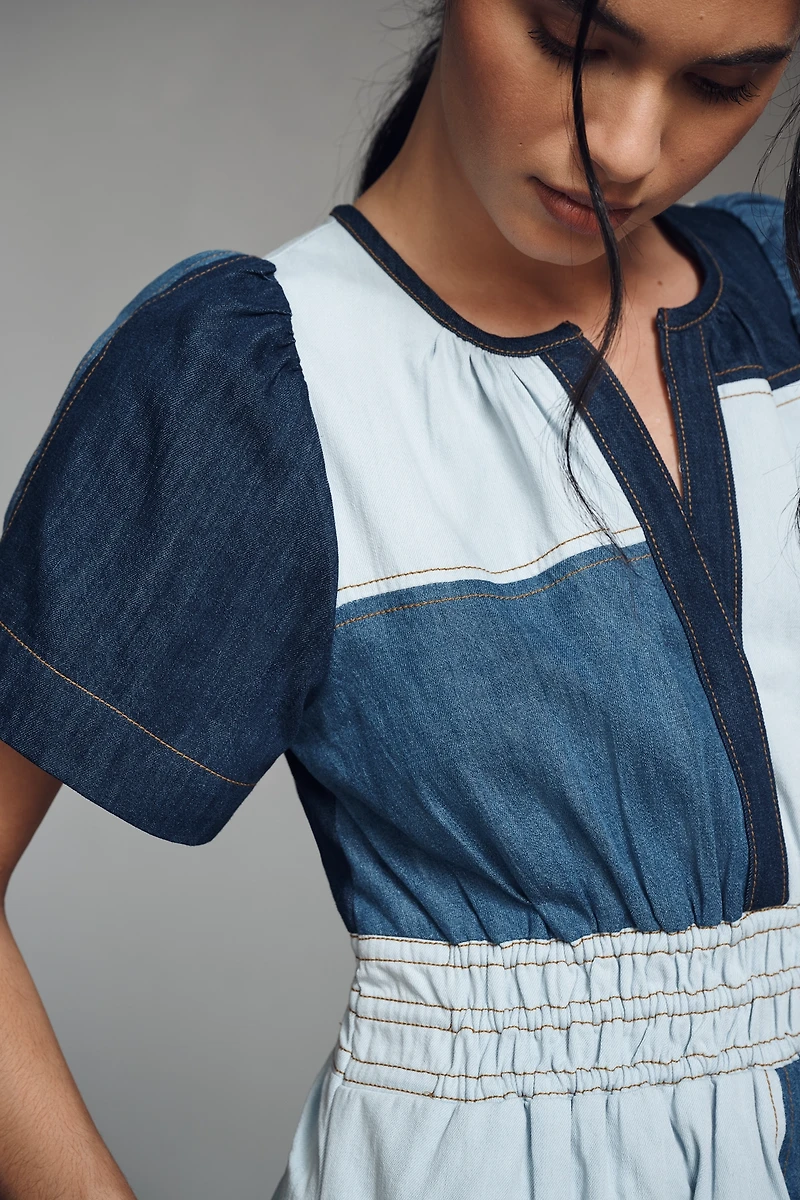 The Somerset Denim Patchwork Mini Dress