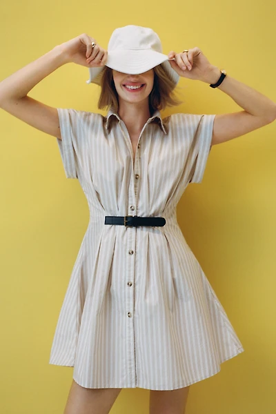Faye Short-Sleeve Belted Shirtdress