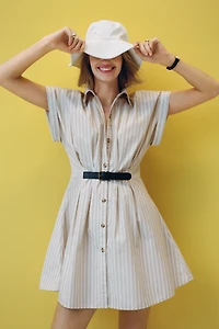 Faye Short-Sleeve Belted Shirtdress