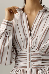 By Anthropologie Long-Sleeve Collared A-Line Mini Dress