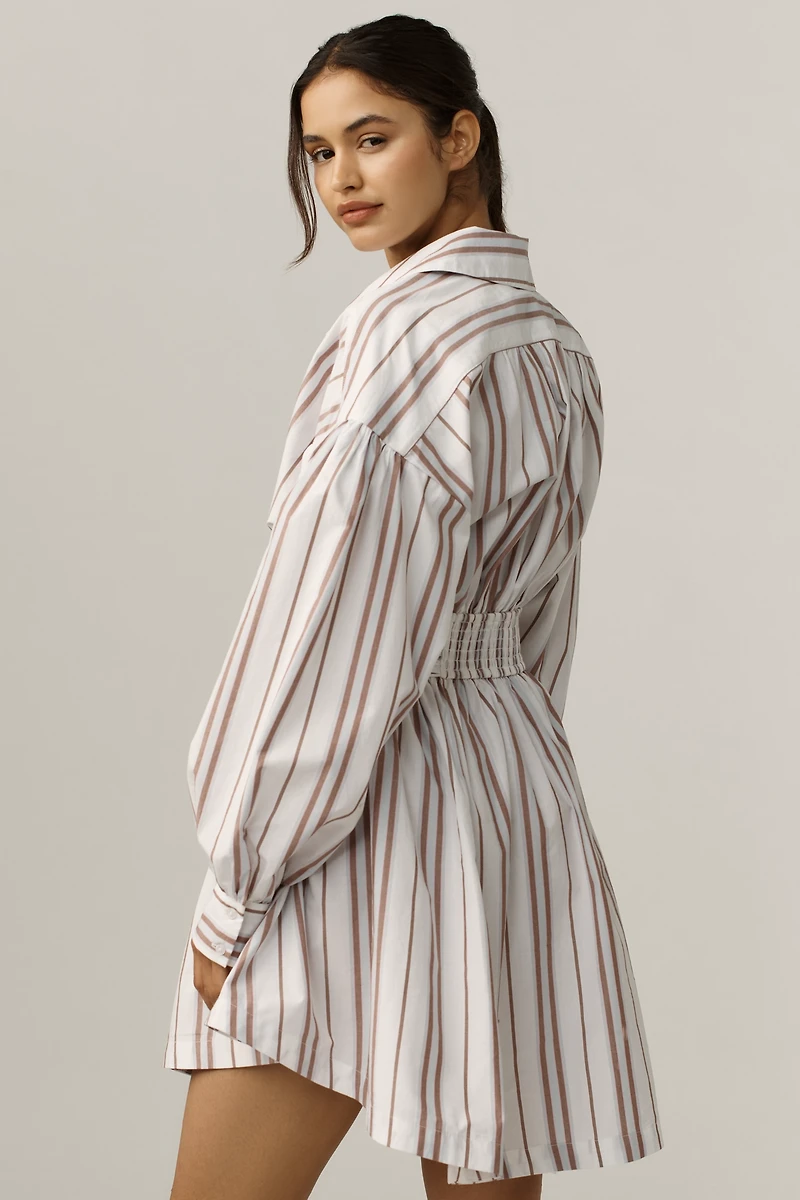By Anthropologie Long-Sleeve Collared A-Line Mini Dress