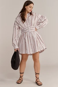 By Anthropologie Long-Sleeve Collared A-Line Mini Dress