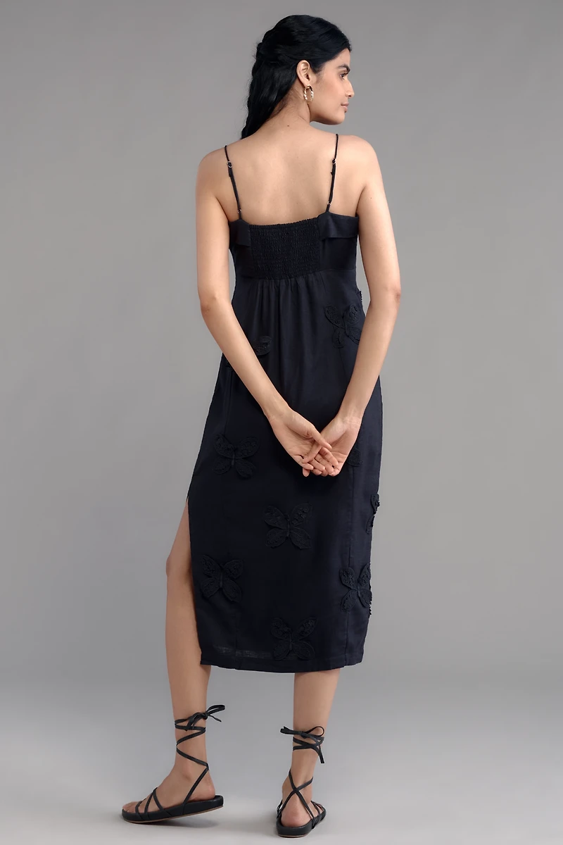 Maeve Linen Blend Appliqué Midi Dress