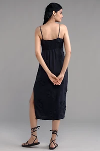 Maeve Linen Blend Appliqué Midi Dress