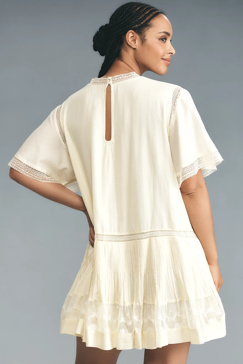Maeve Short Sleeve V-Neck Pintuck Swing Tunic Dress