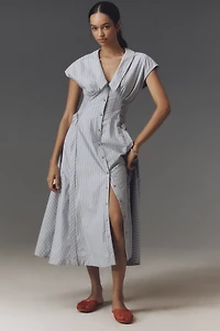 By Anthropologie Short-Sleeve V-Neck Pleated Midi Dress