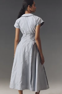 By Anthropologie Short-Sleeve V-Neck Pleated Midi Dress