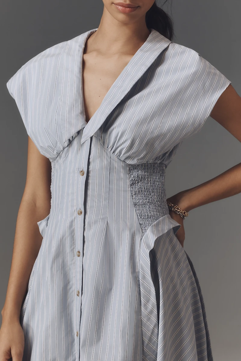 By Anthropologie Short-Sleeve V-Neck Pleated Midi Dress