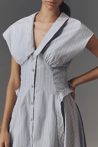 By Anthropologie Short-Sleeve V-Neck Pleated Midi Dress
