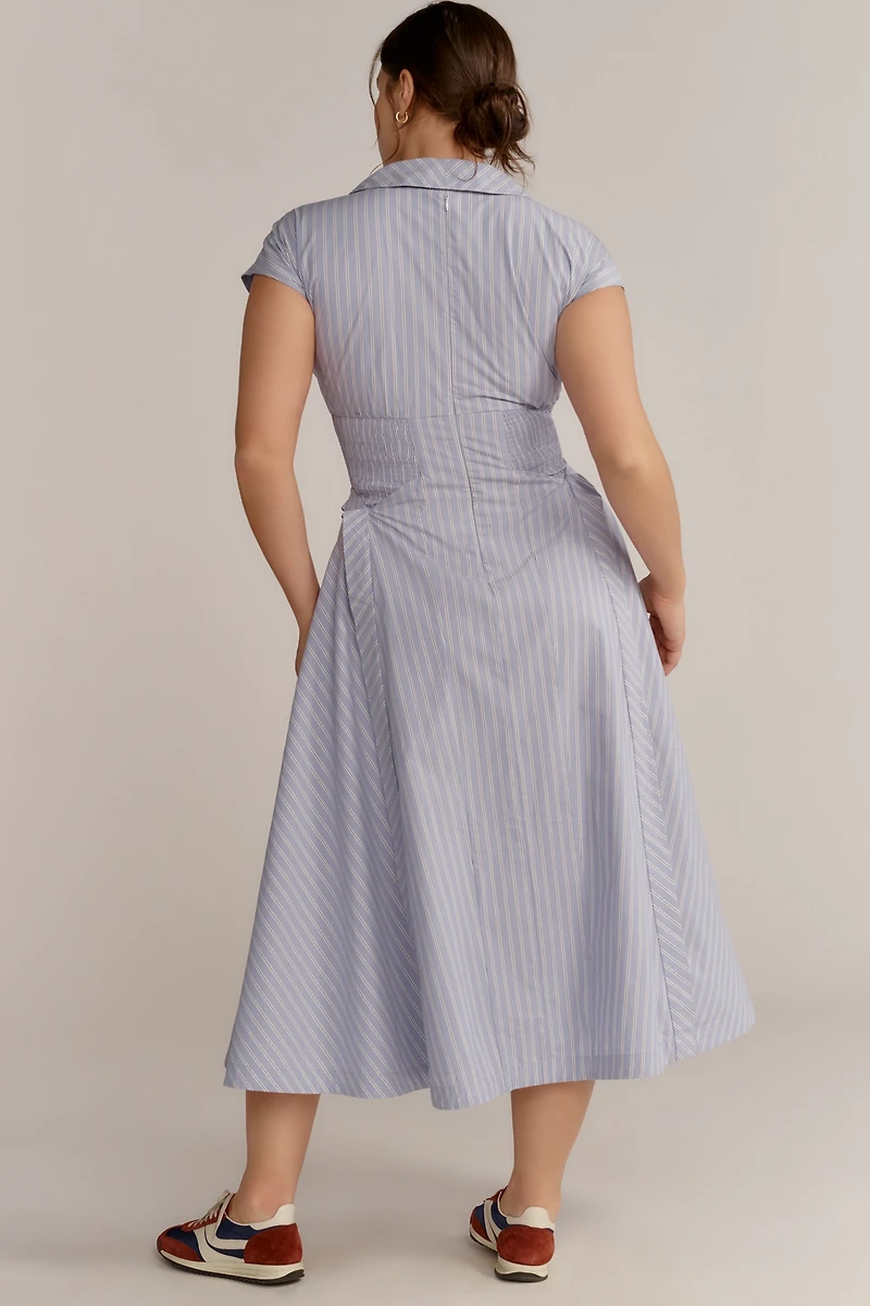 By Anthropologie Short-Sleeve V-Neck Pleated Midi Dress