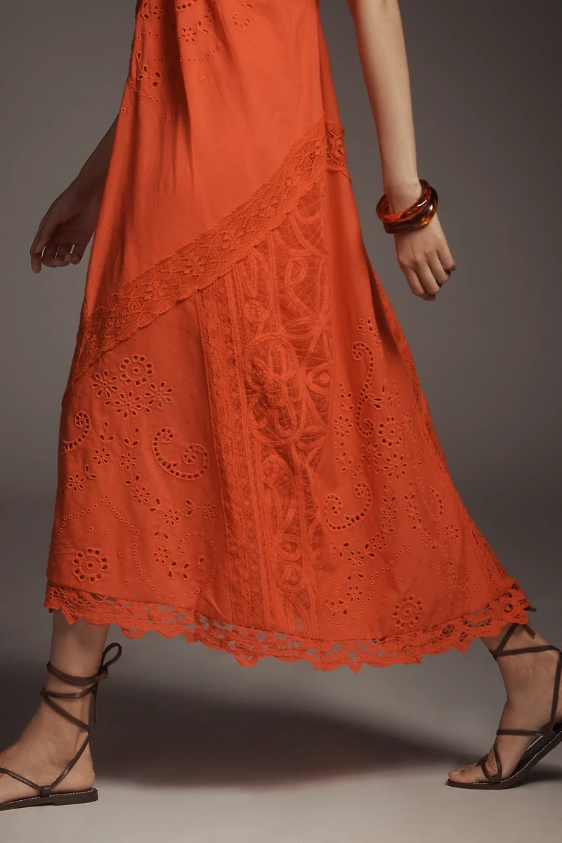 By Anthropologie Halter Cutwork Lace Dress
