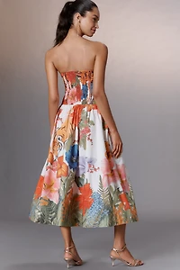 Maeve Strapless Tiger Printed Midi Dress