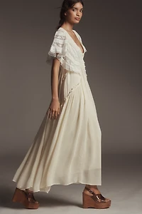 By Anthropologie V-Neck Flutter-Sleeve Midi Dress