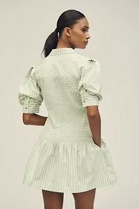 By Anthropologie Short-Sleeve Smocked A-Line Mini Shirt Dress