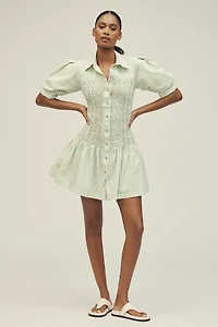 By Anthropologie Short-Sleeve Smocked A-Line Mini Shirt Dress