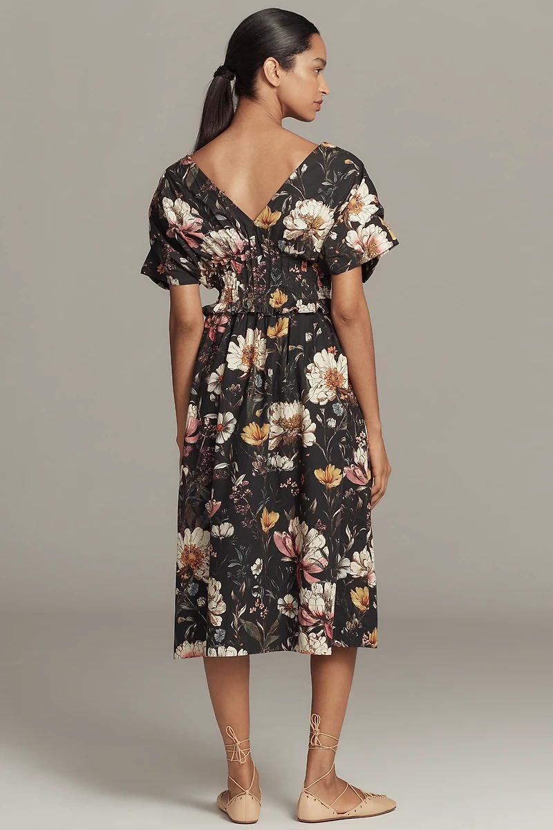 By Anthropologie V-Neck Zip-Front Midi Dress