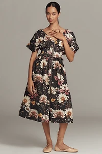 By Anthropologie V-Neck Zip-Front Midi Dress