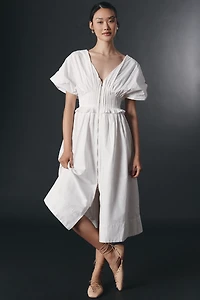 By Anthropologie V-Neck Zip-Front Midi Dress