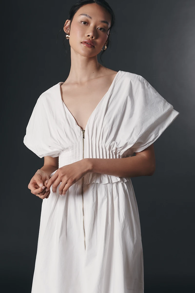 By Anthropologie V-Neck Zip-Front Midi Dress